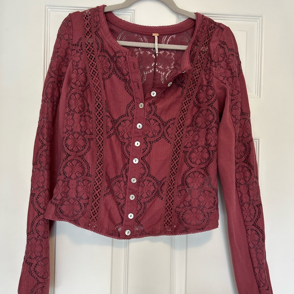 Free People Burgundy Lace Blouse